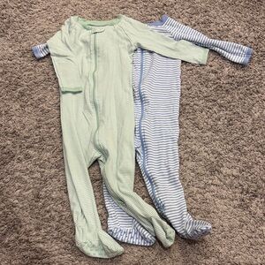Lake Pajamas BUNDLE of TWO footed sleepers in blue and green stripe